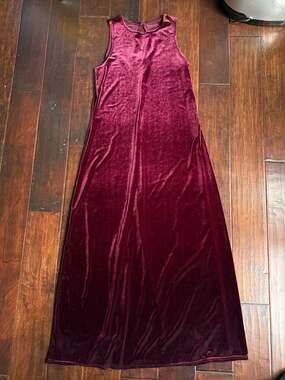 Vintage Scarlet Burgundy Velvet Sleeveless Maxi Dress Made in Canada